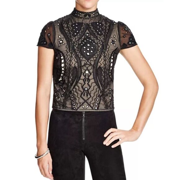 Alice and Olivia Viktoria High Neck Beaded Top Women's Size 2 - Picture 1 of 13